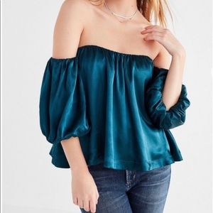 NEW UO Teal Satin Off the shoulder Top